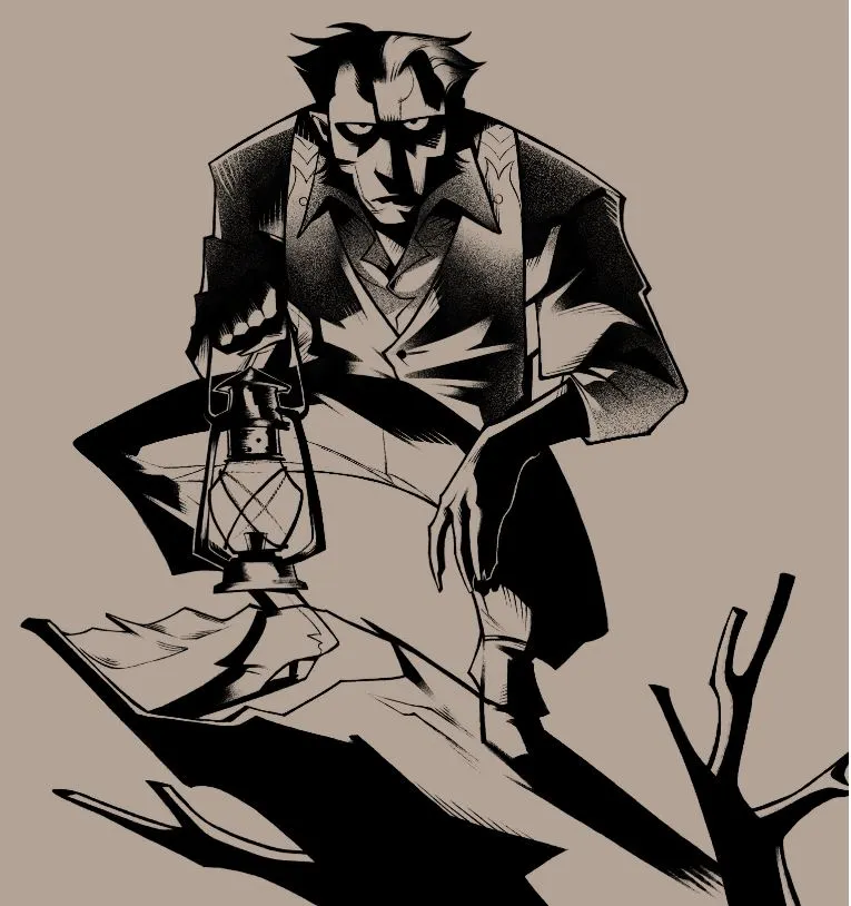 漫畫描線筆的插圖 以漫畫描線筆製作線稿的拿著燈籠的角色