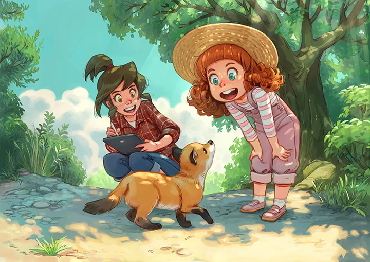 Character Concept Art: Bring Designs to Life Two children with a fox in a forest, illustrating character concept art