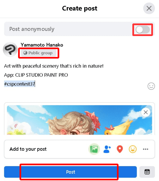 Example of Facebook entry